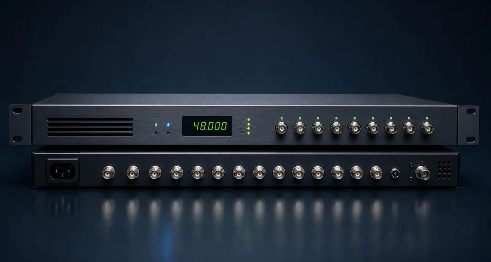 Générateur et distributeur Word Clock générique avec affichage 48 kilohertz et rangées de connecteurs BNC